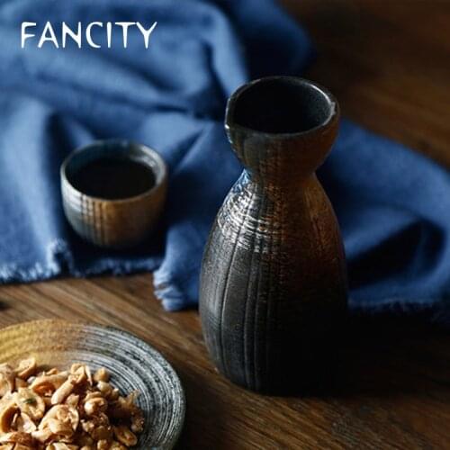 FANCITY Japanese style Japanese sake set, ceramic set, household wine jug, wine glass, wine cup dispenser, white wine and yellow