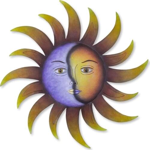 Sun and Moon Wall Art Decor Sun & Moon Combo Vintage Metal Statue Hanging Artistic Ornament for Home Door C1