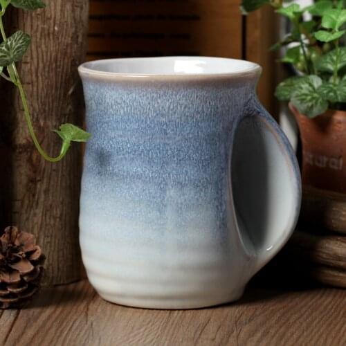 New Wholesale creative gifts home decoration Unique Fambe glaze shaped handmade handle ceramic coffee milk tea cup mug big