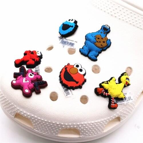 Original Cartoon Anime Shoe Accessories Charms Sesame Street PVC Beach Shoe Buckle Decoration for JIBZ Kids X-mas Party Gifts
