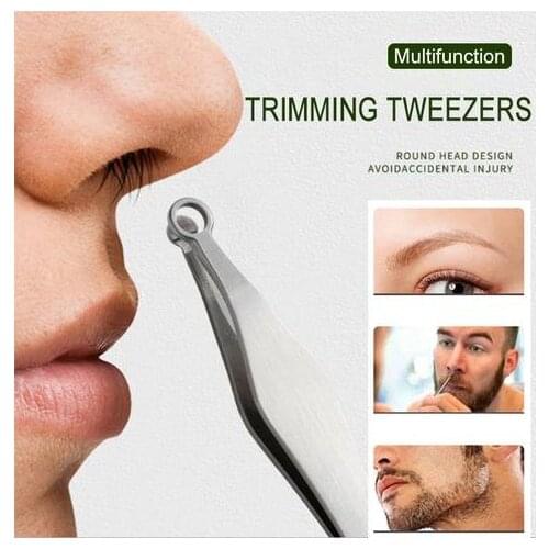 Nose Hair Trimming Tweezers Stainless Steel Round-tipped Eyebrow Nose Hair Cut Manicure Facial Trimming Makeup Accessories