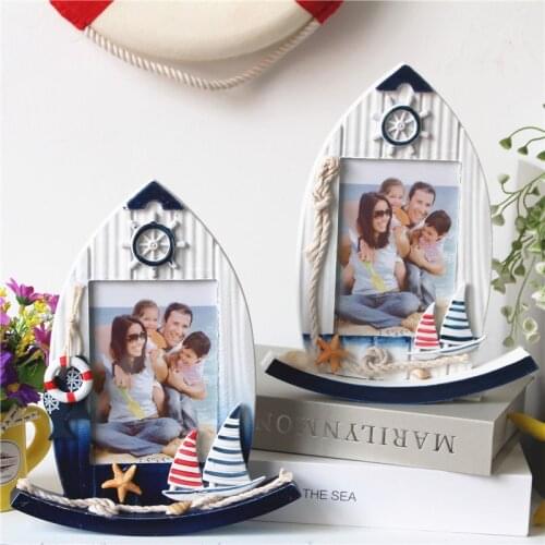 Mediterranean Style Swing Sailboat Photo Frame Wooden Family Picture Frame Kids Room Decoration Accessories