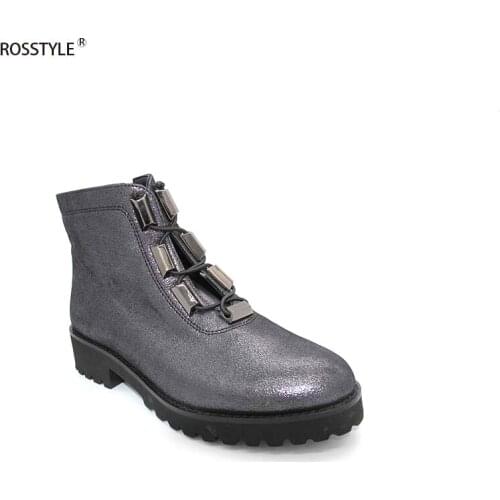 ROSSTYLE Spring Autumn Retro Dark Gray Or Coffee Color Basic Boots Fashion Zipper Thick Heels Ankle Boots Largest Size 35-41 B22