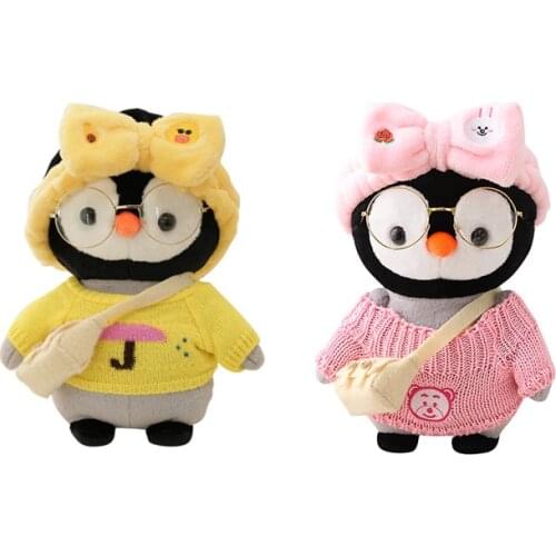 Cute 30cm Dressing Penguin Plush Toy Cute Pink Dot Headband Glasses Wear Penguin Plushis Cosplay Elk Peach Doll for Children