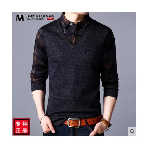 Fake two-piece sweater t shirt men hip hop streetwear men thin t shirts homme camisetas hombre spring autumn father wear