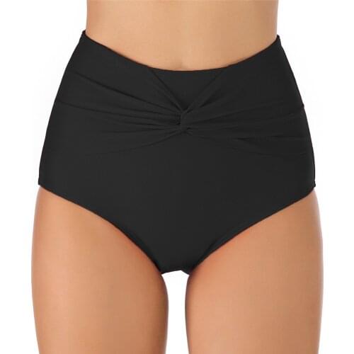 New Bikinis Bottom Womens Swim Trunks High Waist Swim Bikini Bottoms Ruched Solid Front Twist Bathing Shorts Biquini 2XL Briefs