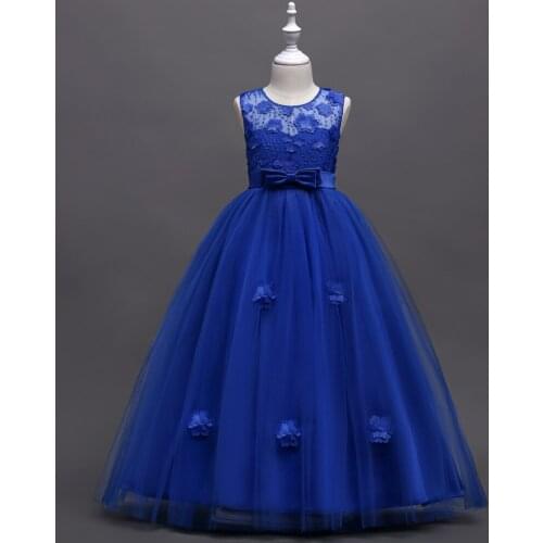 Four Seasons Elegant Lace Neck Design Flower Girl Princess Wedding Dress 12 Years Old Children Hosts Performance Clothes