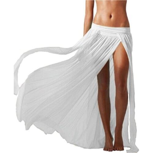 Fashion Womens Skirt Sexy Side Slit Beach Skirt Solid Colors Summer Long Beach Maxi Dropped Net Yarn Skirt Female