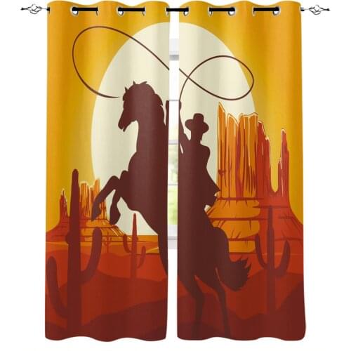 Cowboy Horse Building Cactus Curtains for Living Room Bedroom Kitchen Window Treatment Curtain Home Decoration