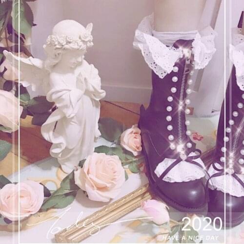 French girls medium tube women boots flat shoes casual kawaii shoes cosplay loli daily jk uniform shoes dark gothic cos lolita