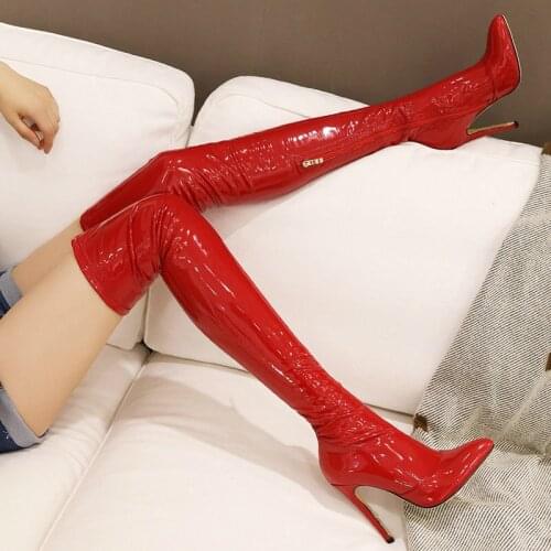 2021 Women Stretch Over The Knee Boots Fashion Zipper Thin High Heel Thigh Boots Ladies Pointed Toe Autumn Winter Long Boots