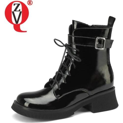 ZVQ Women winter Leisure short boots New Style Fashion belt buckle decoration Patent Leather Round Toe Solid color Comfortable