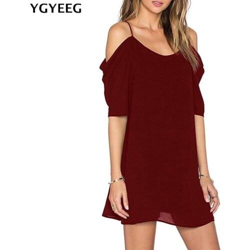 YGYEEG 2020 Burgundy Bodycon Dress V Neck Spaghetti Strap Flounce Trim Cold Shoulder Dress Women Backless Ruffle Party Dress