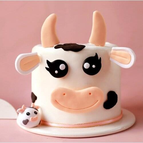 1 Pcs Cute Aniaml Cow Cake Decor Soft Clay One 1st Jungle Safari Cake Topper Baby Shower Happy Birthday Party Decor Kids