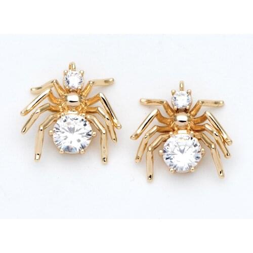10pcs Gold CZ Spider Charms, Real Gold plated Brass, Cubic Zirconia Araneid Pendants (GB-672)