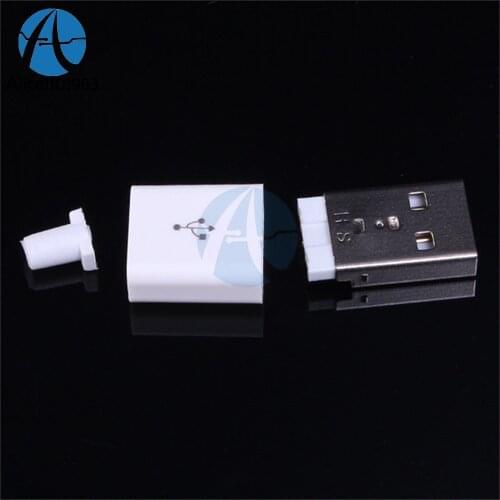 10PCS lot Male Right Angle USB Connector Kit 5P Male USB 2.0 Plug Type-A DIY Components White
