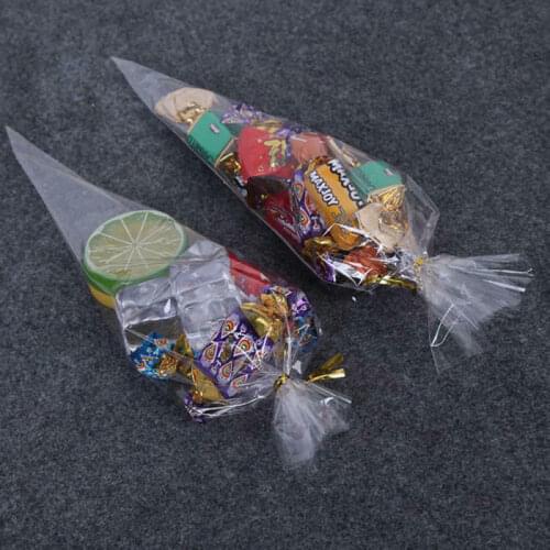 100pcs Wrapping Supplies Cone Birthday Party Gift Clear Cellophane Packing Bag Environmentally Friendly kitchen Plastic Food Bag