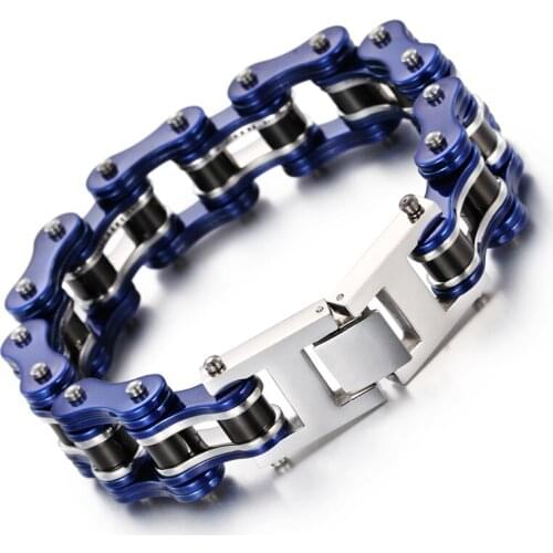 112g Heavy Blue+black Motorcycle Chain Stainless Steel Biker Mens cool bangle Bracelet 16mm 8.66