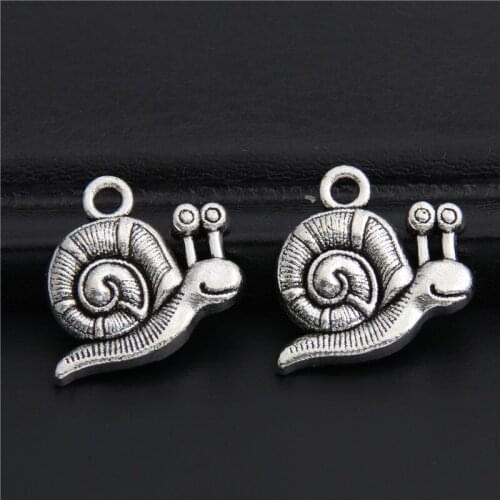 20pcs Silver Color Snail Charms Slug Pendant Garden Snail Zinc Metal Animal Jewelry Supplies DIY 16x17.5mm A2988