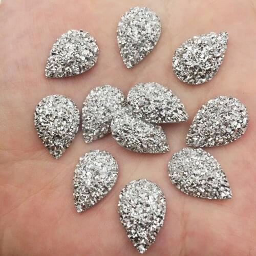 250pcs Resin 13*18mm Bling Silver Ore Teardrop Flatback Rhinestone Ornaments DIY Wedding Appliques Craft SF950