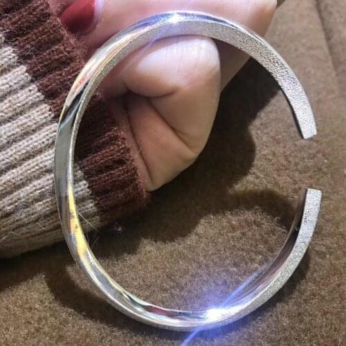 Genuine 999 Sterling Silver Bangles Ins Twisted Embrace Frosted Stripe Purely Silver Fine Jewelry Adjustable Exquisite Bracelet