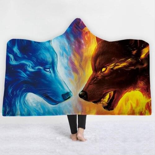 3D Wolf Hooded Towel Flannel ice fire wolves Bath Towel With Hood Adult Wearable Beach Wrap Blanket 1pc