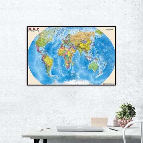 75*50cm Political Map of The World In Russian Canvas Painting Wall Poster Education School Supplies Living Room Home Decoration