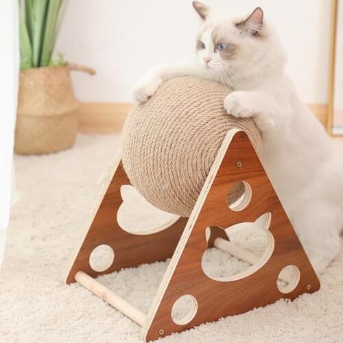 26x15x18cm Cat Scratching Ball Wear-Resistant Claw Cat Scratching Board Solid Wood Climbing Frame Small Triangle Scratching Ball