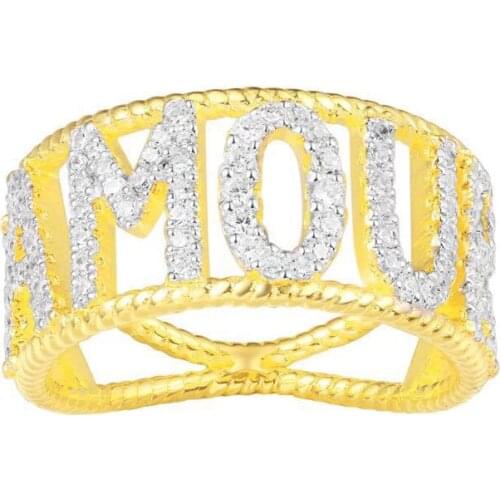 SLJELY 925 Sterling Silver Round Gold Initial Letter Ring Hollow AMOUR Rings for Women Fashion Cubic Zircon Brand Fine Jewelry