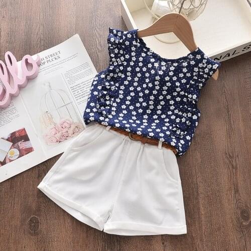 Girls Clothing Set 2021 Little Girl Casual Wear Chiffon Floral T-shirt And Bow Shorts 2pcs Outfits Summer Clothes For 3-7Y Girls