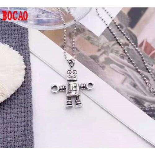 Korean version of trendy hip-hop style S925 sterling silver cute movable robot necklace pendant
