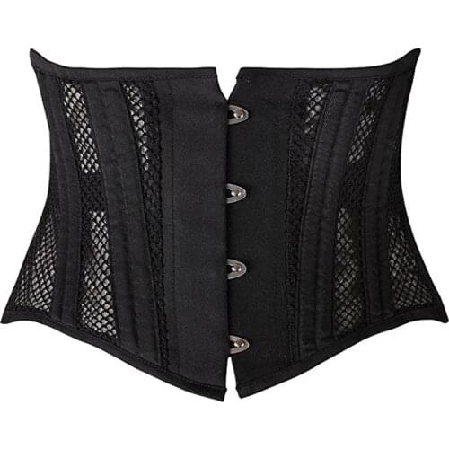 24 Double Steel Boned Waist Training Corset Women Slimming Cincher Waist Corset Underbust Summer Hollow Out Net Short Bodice