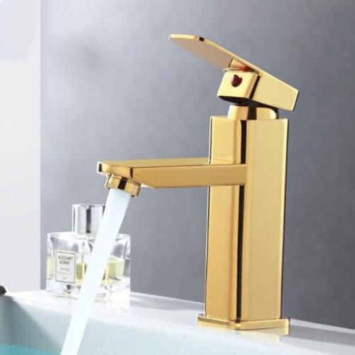Square Basin Faucet Gold and white Waterfall Faucet Brass Bathroom Faucet Bathroom Basin Faucet Hot and Cold Mixer Sink faucet