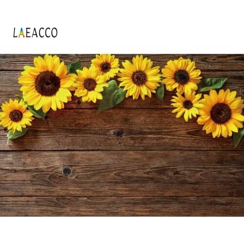 Laeacco Wooden Board Sunflower Photography Backdrops Baby Birthday Photo Backgrounds Food Doll Pet Portrait Photophone Photozone