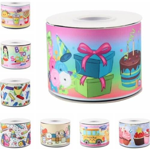 HSD Ribbon free shipping 3" 75mm heat transfer printed Denim fabric series Grosgrain Ribbon 50Yards per Roll