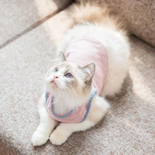 Summer Cat Clothes Cotton Striped Vest Pet Cats T Shirt Clothing For Cat Outfit Shirt Pet Clothes Cute Kitten Puppy Costume 25S2