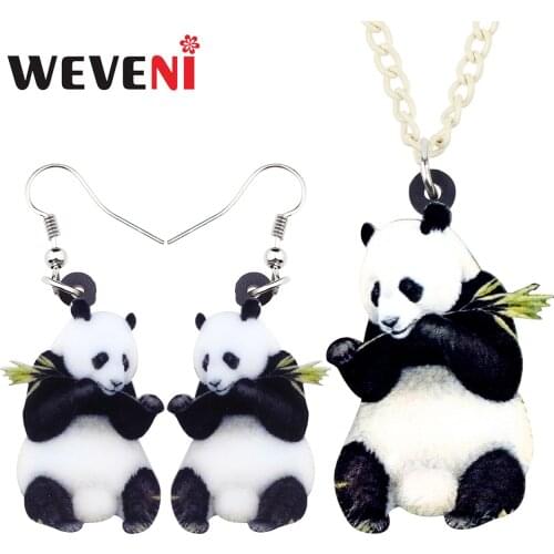 WEVENI Statement Acrylic Chinese Panda Earrings Drop Dangle Necklace Collar Novelty Animal Jewelry Sets Gift For Women Girls Kid