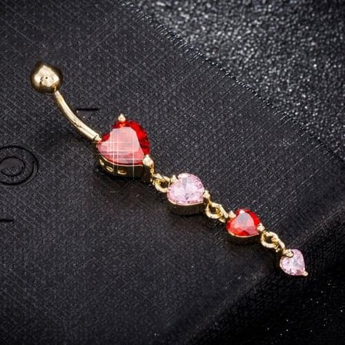 Sweet Fashion Crystal Heart Belly Button Rings for Women Stainless Steel Piercing Body Jewelry Gifts