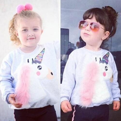 Fashion Kids Baby Girl Lovely Unicorn T-shirt Tops+Casual Solid Pants Outfits Set Tracksuit Clothes Children Autumn Winter