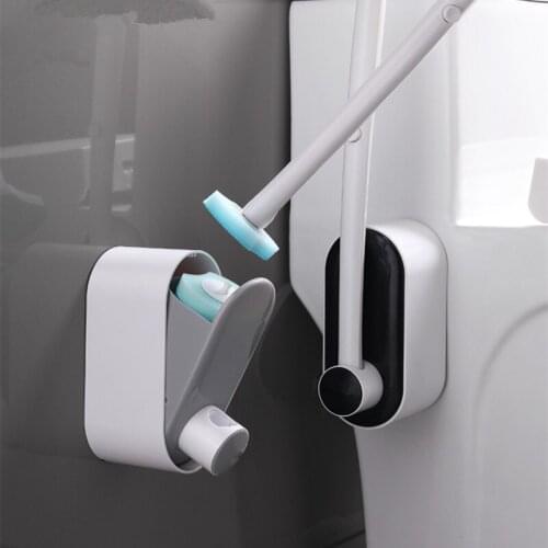 Disposable Toilet Brush Cleaning Set Toilet Wand Storage Caddy with 8pcs Refill Heads Wall-Mounted Plastic Bathroom Cleaner