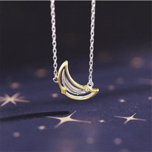 New Korean Style Fashion Sweet Gold Moon 925 Sterling Silver Jewelry Not Allergic Fresh Moonlight Crystal Popular Necklaces H460