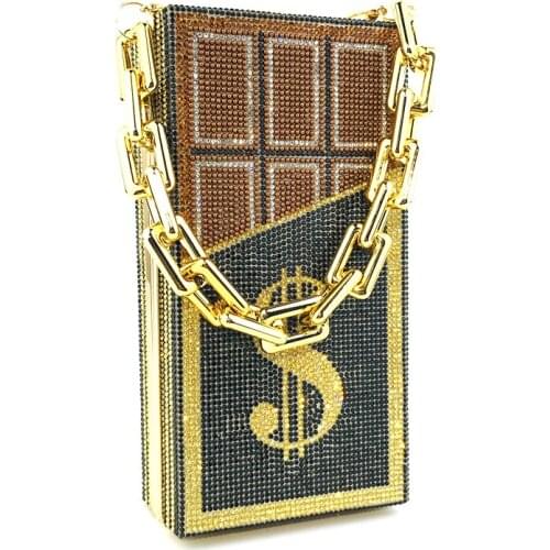 New Crystal Money USD Bags Hot Melt Glue Diamond Chocolate Luxury Diamond Evening Bags Exaggerated Chain Party Purse