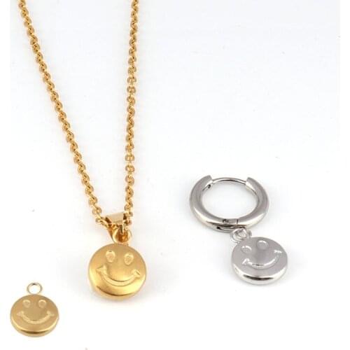 5Pcs/Lot 14x10mm Stainless Steel Smiley Face Charms Pendant charms for earrings For Jewelry Making DIY Jewelry Accessories