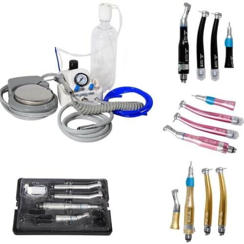 Portable Dental Air Turbine 4 Hole No Air Compressor With 2 High Speed Turbine & 1 Low High Speed Handpiece Kit