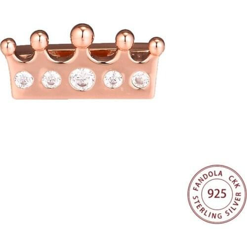Rose Reflexions Crown Clip Charm Fits Original Bracelet 925 Sterling Silver Clear CZ Beads DIY Jewelry Making berloques kralen