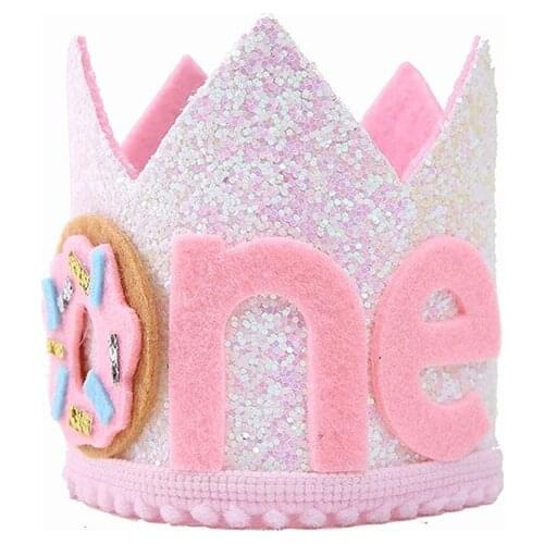 First Kids Donut Birthday Crown One 1 2 3 4 5 6 Sweet Girl Pink Party Hat Candy Party Headwear