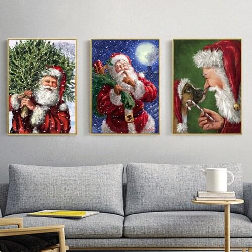 3 PCS 5D DIY Diamond Painting Santa Claus crystal Square Rhinestone Pasting 3d Diamond Embroidery Christmas decoration for home