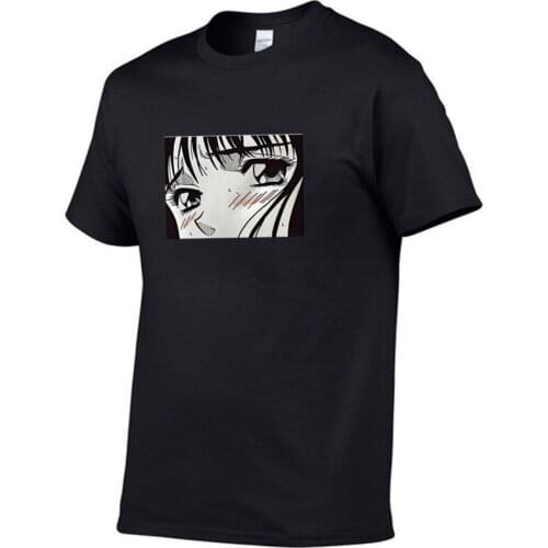 Tearful girl T-shirt aesthetic Korean style white female T-shirt graphics Harajuku tee black manga anime plus size T-shirt