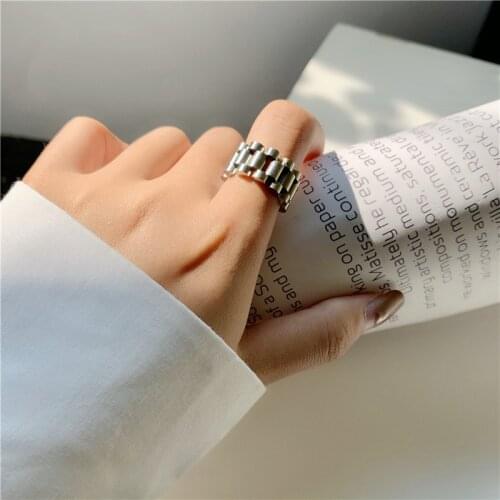 SRCOI New Trendy Hip Hop Punk Metal Gear Strap Titanium Steel Chain Ring Geometric Finger Ring Women And Man Party Jewelry Gift