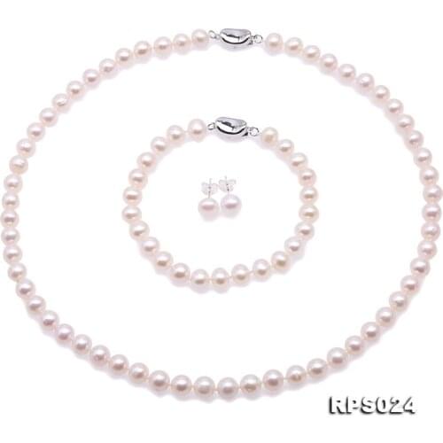 Unique Pearls jewellery Stone Natural Pearl Jewellery Set For Women Gift White Round Freshwater Pearl Necklace Bracelet Earrings